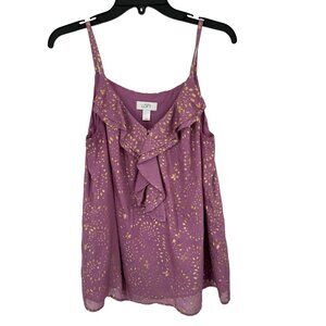 LOFT Womens Purple sleeveless Ruffle Tank Top blouse Size Medium gold